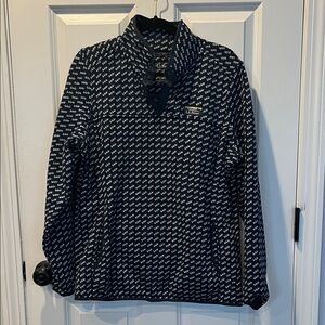 LL Bean Women's Sweater Fleece Pullover Print Navy Birdseye Size Large Like New!